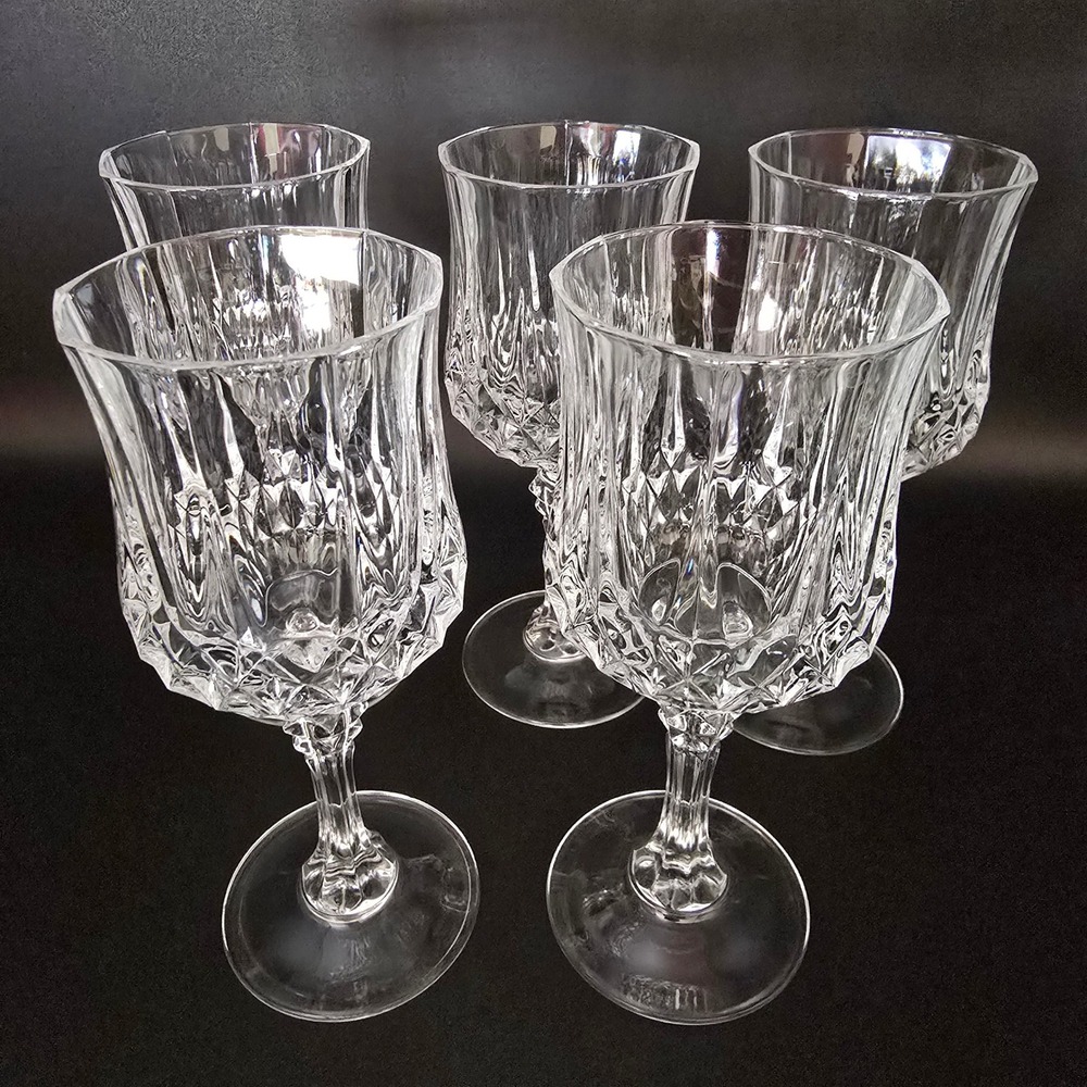 Elegant Set of 5 Crystal D'Arques Cut Wine Glasses Stemware‎ Clear Glassware